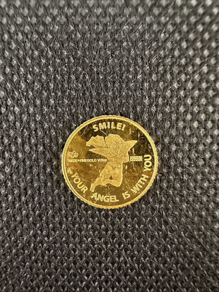 スイスのパンプ社(PAMP)製「エンジェル金貨」K24 1.24g　1/25オンス