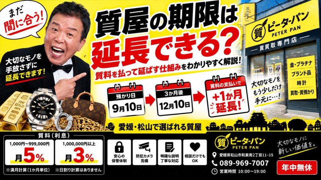 質屋の期限は延長できる？質料を払って延ばす仕組みを質屋が解説